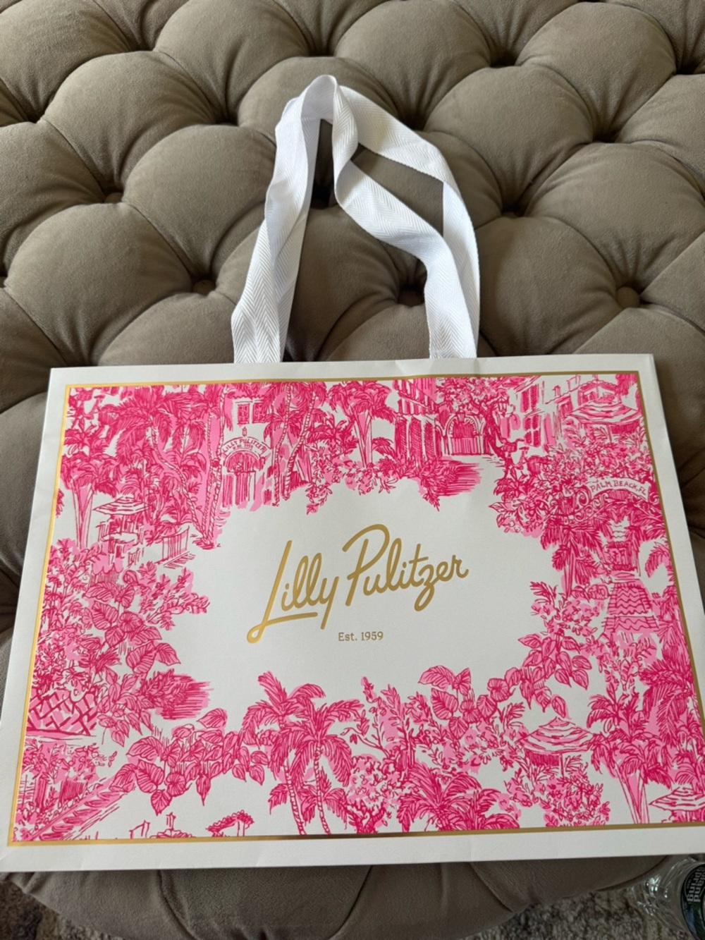 NWOT Lilly Pulitzer Women’s Pink & White Palm Beach Toile Print Tote Bag